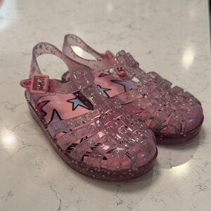 Mini Melissa Pink Glitter Jelly Sandals with Star Insole